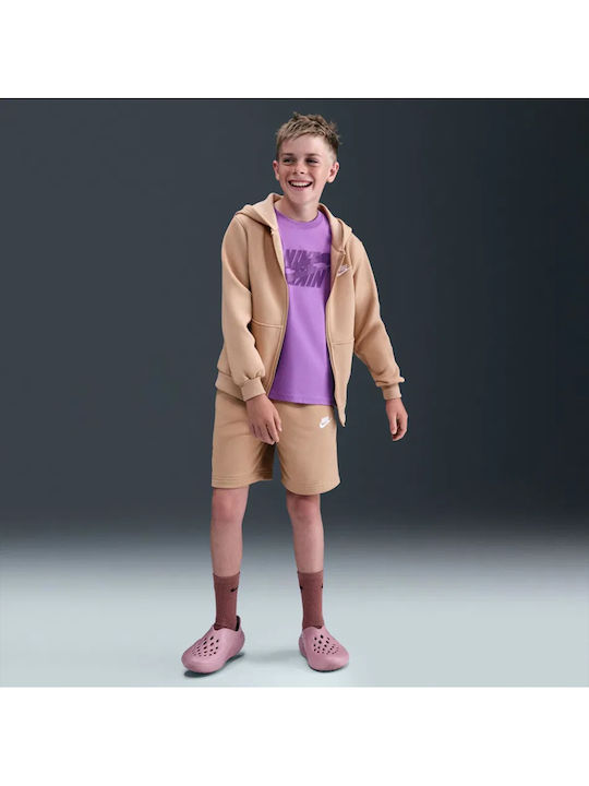 Fleece Kids Sweatshirt Cardigan with Hood and Pockets Beige Sportswear Club