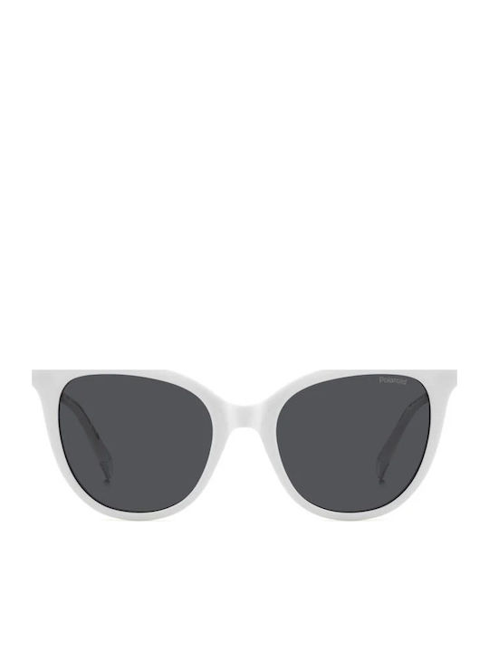 Polaroid Women's Sunglasses with White Plastic Frame and Gray Lens PLD4184/S/X VK6/M9