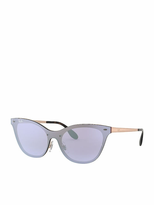 Ray Ban Blaze Cat Eye Γυναικεία Γυαλιά Ηλίου με Μπλε Μεταλλικό Σκελετό και Ασημί Καθρέφτη Φακό RB3580N 9039/1U