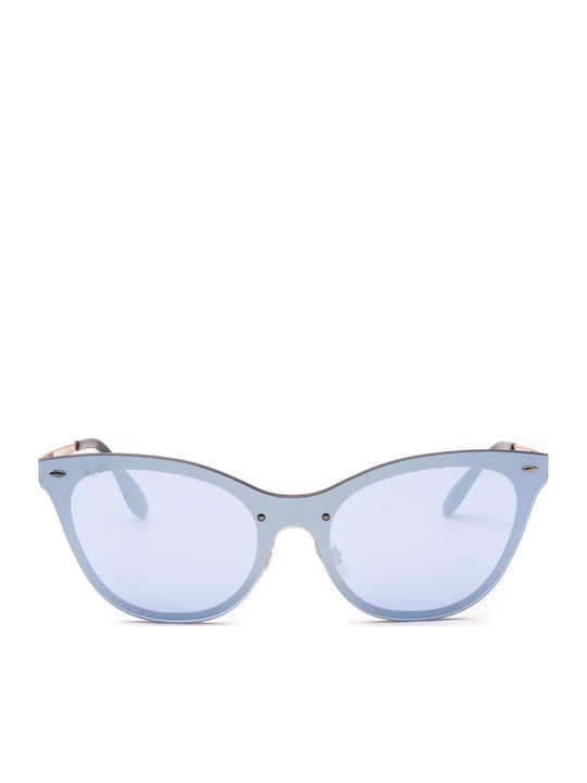 Ray Ban Blaze Cat Eye Γυναικεία Γυαλιά Ηλίου με Μπλε Μεταλλικό Σκελετό και Ασημί Καθρέφτη Φακό RB3580N 9039/1U