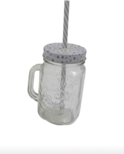 Sidirela Pahar Pentru Apă Din Sticlă Transparent/Alb Cu Pai 350ml