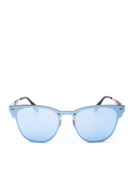 Ray Ban Blaze Clubmaster Unisex Sunglasses with Purple Frame and Purple Mirror Lens RB3576N 9039/1U