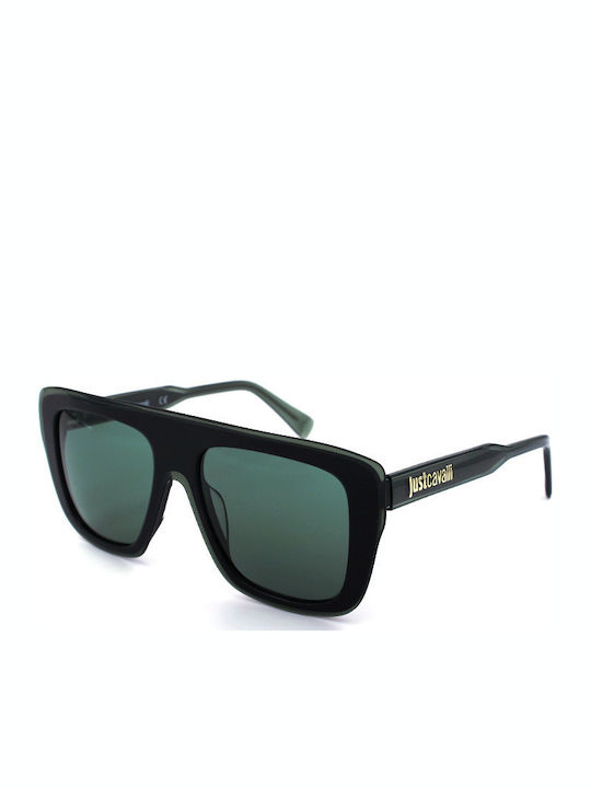 Just Cavalli Unisex Sunglasses With Black Horn-Rimmed Frame And Green Lens JC1007 05N