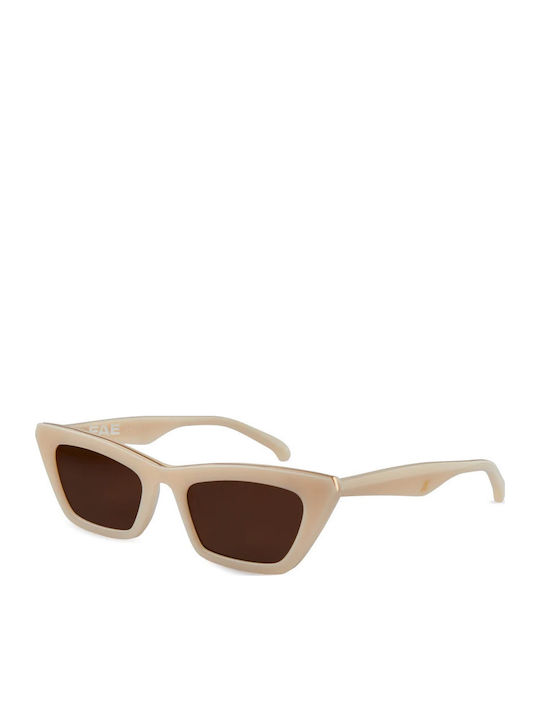 Oscar & Frank Fae Women's Sunglasses with Beige Plastic Frame and Brown Lens