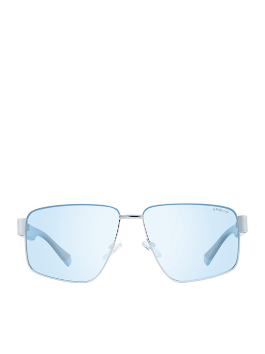 Polaroid Men's Sunglasses with Silver Metal Frame and Light Blue Polarized Lens PLD6121/S KUF/C3