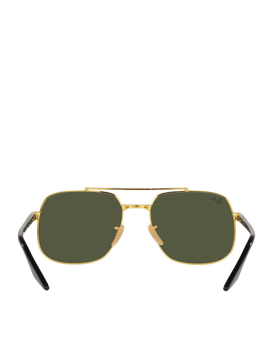 Ray Ban Unisex Sunglasses With Gold Metallic Frame And Green Lens