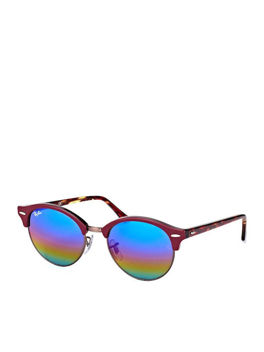 Ray Ban Clubround Unisex Sonnenbrille mit Burgundisch Kunststoff Gestell und Blau Spiegel Linse RB4246 1222/C2
