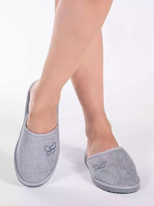 Πετσετέ Χειμερινές Γυναικείες Παντόφλες Grey Butterfly