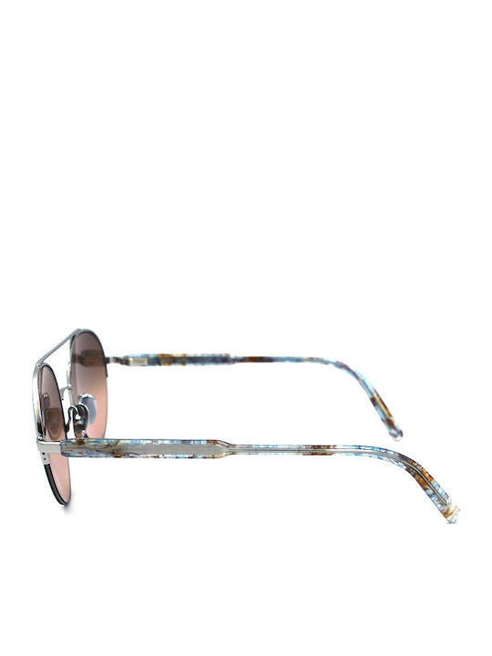 Retrosuperfuture Cooper Herren Sonnenbrille mit Silber Metall Gestell und Braun Verlaufsfarbe Spiegel Linse