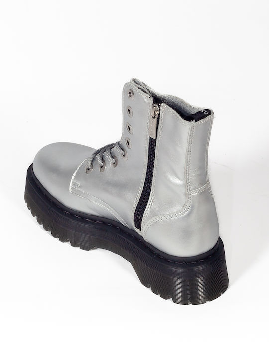 Jadon Leather Women's Ankle Boots with Medium Heel Silver