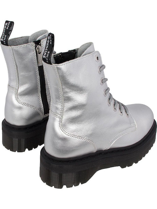Jadon Leather Women's Ankle Boots with Medium Heel Silver