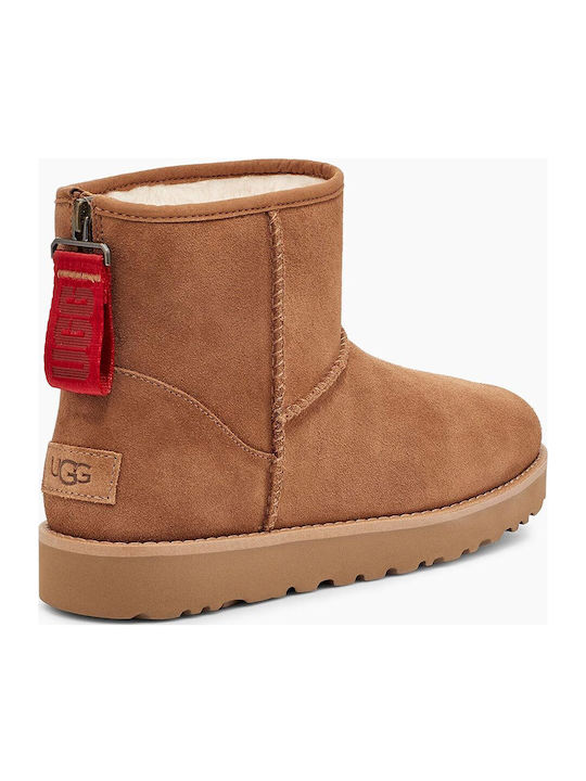 Classic Mini Logo Suede Γυναικεία Μποτάκια με Γούνα Chestnut