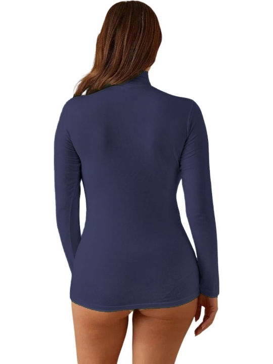 Langärmelig Blue Damen T-Shirt Rollkragen