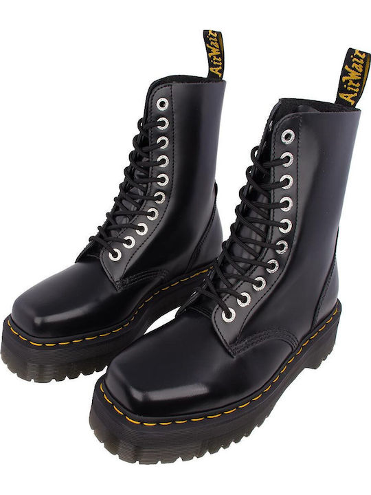 1490 Quad Leather Women's Ankle Boots with Medium Heel Black