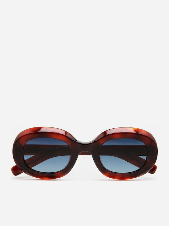 Kaleos Women's Sunglasses with Brown Tartaruga Plastic Frame and Blue Lens