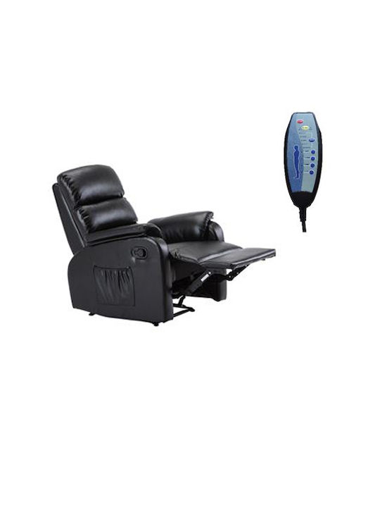 Comfort Πολυθρόνα Relax Massage με Υποπόδιο από Δερματίνη Μαύρη 74x90x98cm