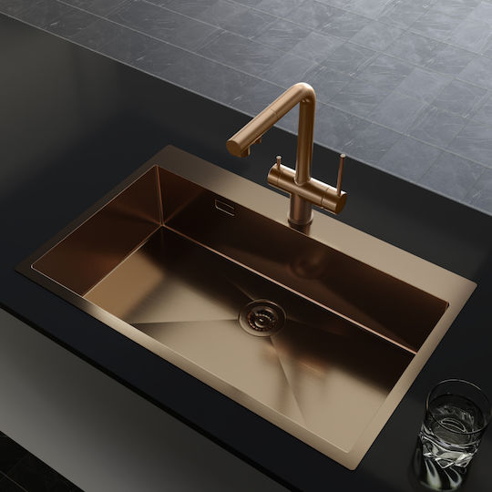 Helika Terra Drop-In Inox Kitchen Sink M79xP50.5cm Brushed Copper