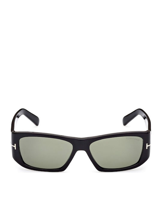 Tom Ford Unisex Sunglasses with Black Horn-Rimmed Frame and Green Gradient Lens TF986 01N