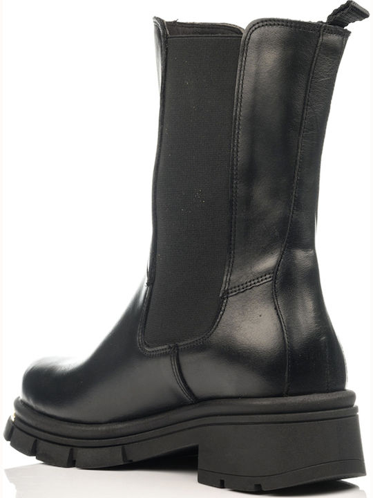 Leather Women's Chelsea Boots with Medium Heel Black
