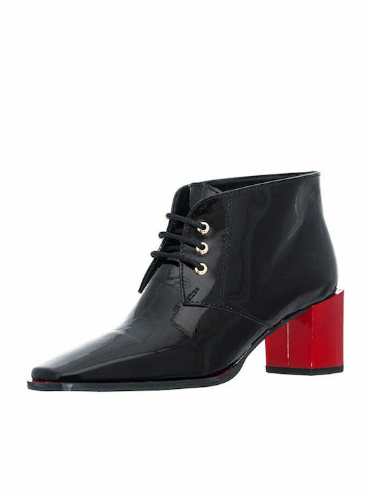 Women's Patent Leather Oxford Boots with Medium Heel Black