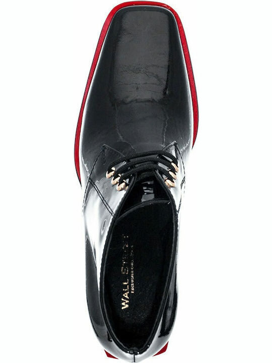 Women's Patent Leather Oxford Boots with Medium Heel Black