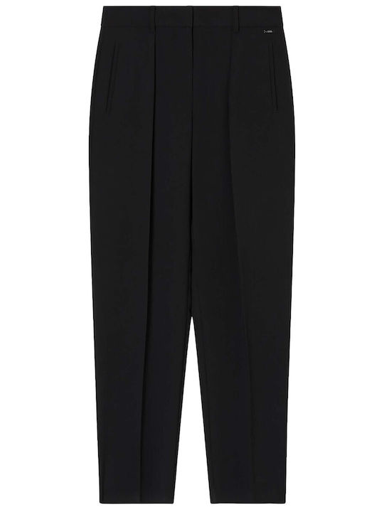 Women's Fabric Trousers in Straight Leg Style Black