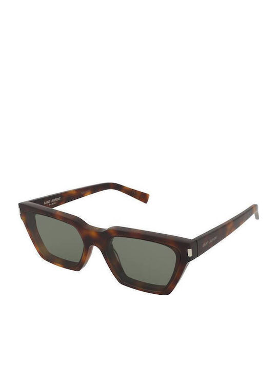 Ysl Calista Damen Sonnenbrille mit Braun Schildkröte Kunststoff Gestell und Grün Linse SL 633 003