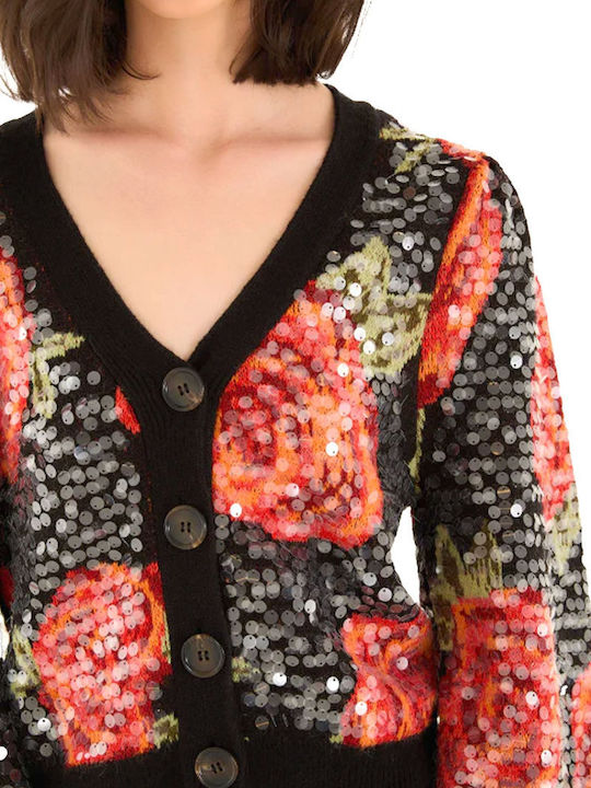 Women's Knitted Cardigan with Buttons Black-Red