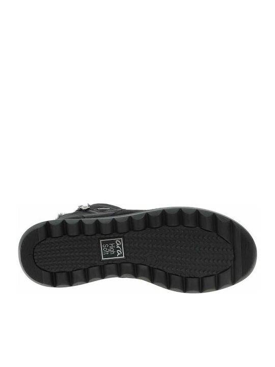 Leder Stiefeletten Damen mit Pelz Schwarz