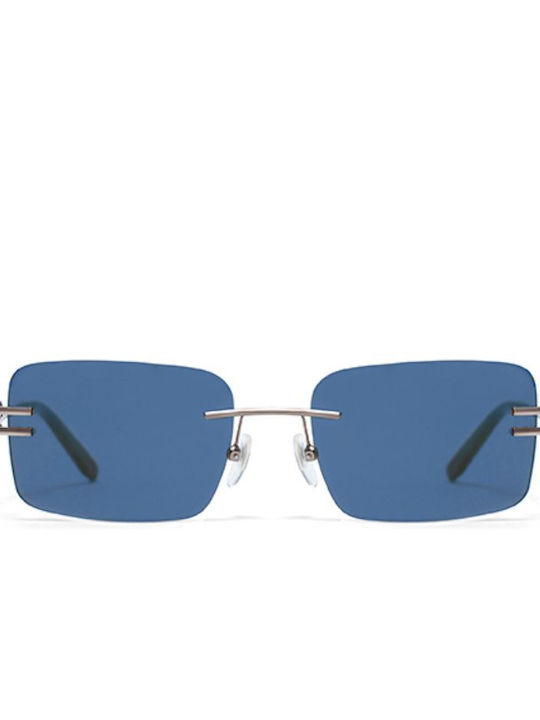 Gigi Barcelona Unisex Sonnenbrille mit Silber Metall Gestell und Blau Spiegel Linse 6862/3