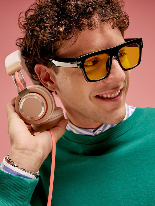 Pervedere Unisex Sonnenbrillen mit Schwarzem Horn umrandetem Rahmen und Hellblauem Glas