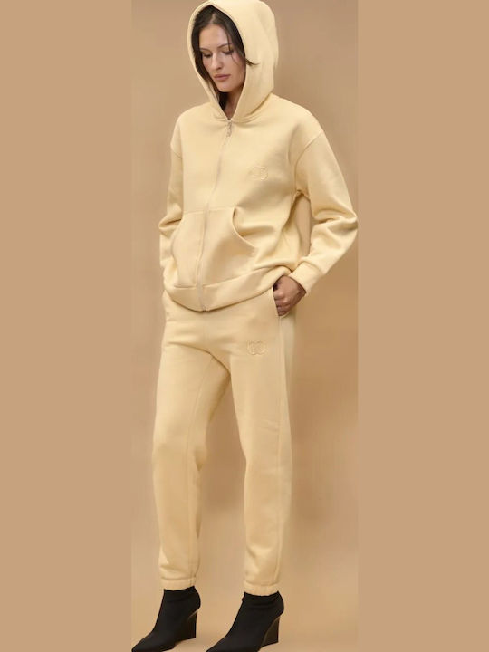 Collectiva Noir Women's Fabric Trousers with Elastic Carrot Fit Yellow