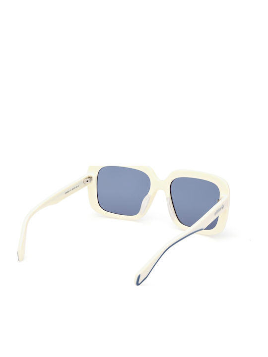 adidas Women's Sunglasses with White Plastic Frame and Blue Lens OR0065 21V