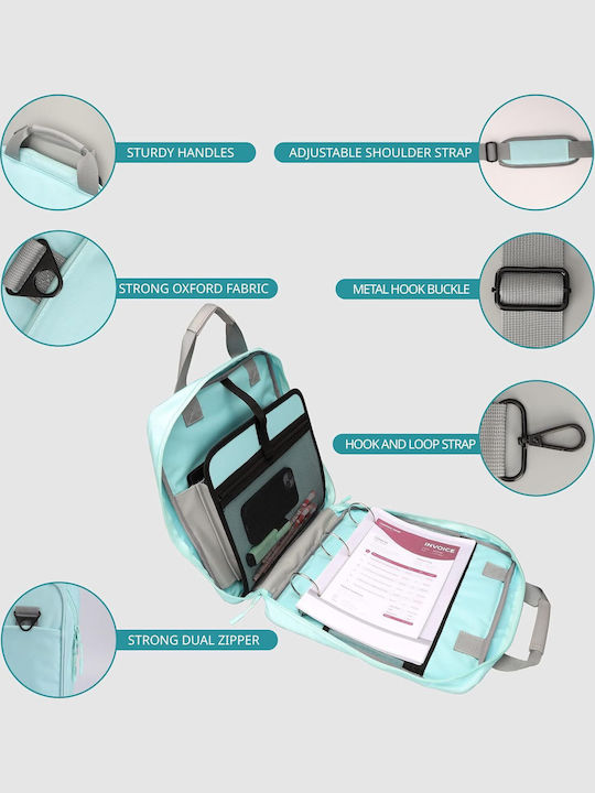 Geantă Multifuncțională de Umăr Belle Vous Sistem de Prindere Tip Binder Pentru Depozitarea Documentelor Laptop 34 X 35 Cm Realizată din Nailon Durabil Potrivită pentru Studenți Profesori Birou Turcoaz