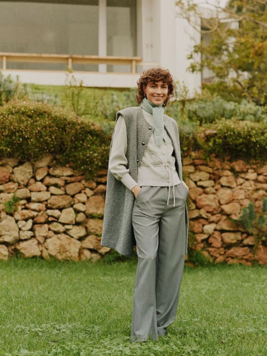Women's Fabric Trousers with Elastic Grey Melange