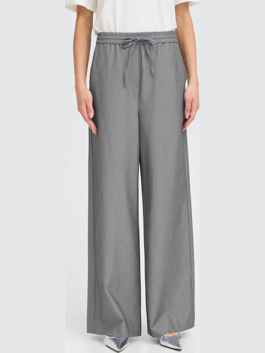 Women's Fabric Trousers with Elastic Grey Melange