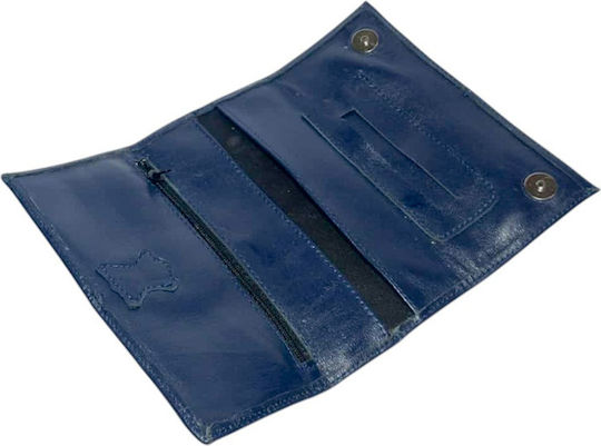Leather Tobacco Pouch Gk Blue Magnetic Closure 15x8cm