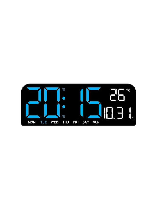 Ceas De Masă Și Perete Digital Lumină Led Albastră Calendar Cronometru Alarmă Termometru Funcție Amânare 2 Moduri De Iluminare Dimensiune 24x9cm Negru Albastru