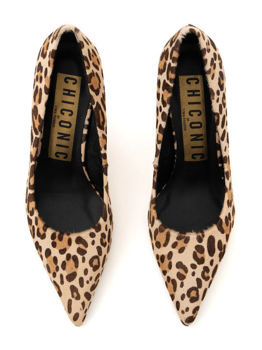 Leather Pointed Toe Brown Medium Heels Animal Print