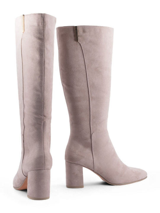 Medium Heel Women's Boots with Zipper Beige