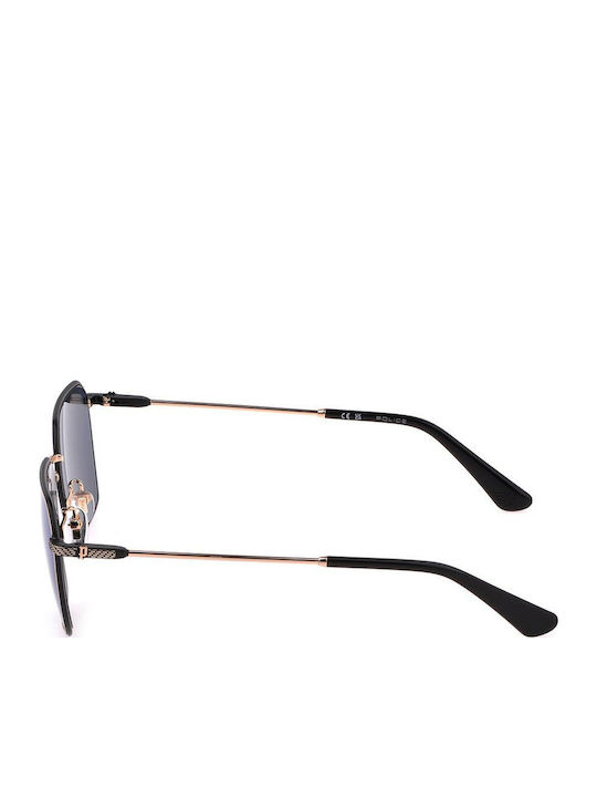 Police Unisex Sunglasses with Gold Metal Frame and Blue Mirror Lens SPLL84 300B