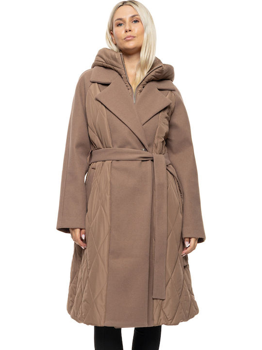 Women's Dk Beige Coat with Hood