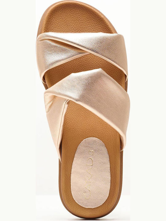 Leather Women's Flat Sandals in Gold Color