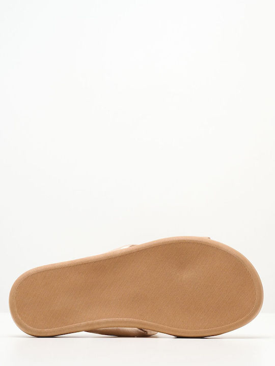 Leather Women's Flat Sandals in Gold Color