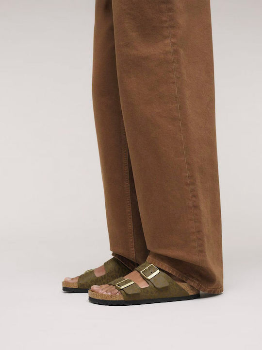 Women's Flat Sandals in Khaki Color Regular Fit