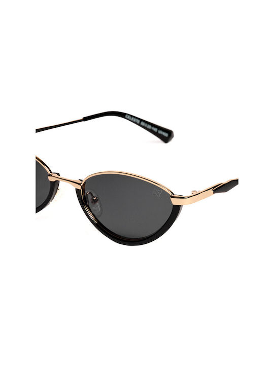 AV Sunglasses Celeste Unisex Sunglasses with Black Metal Frame and Black Polarized Lens