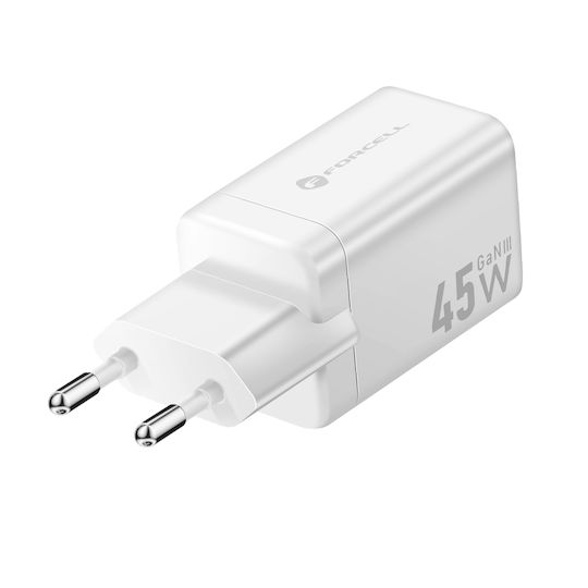 Forcell Φορτιστής Χωρίς Καλώδιο GaN με 2 Θύρες USB-C 45W Power Delivery / Quick Charge 4.0 Λευκός (F-Energy Mini VT-36B)