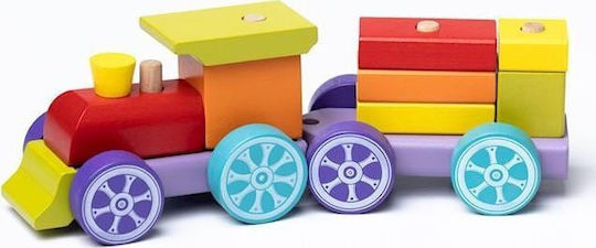 Cubika Train Locomotive Toy Wooden Colorful Cars Blocks Stacking