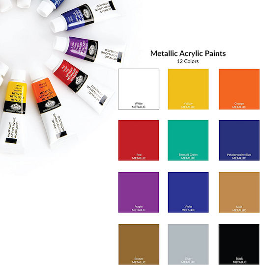 Royal Acrylic Metallic Colours Set 12 Pieces X 12ml