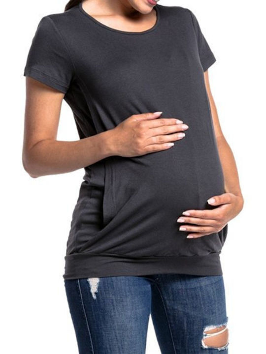 Short Sleeve Nursing Top Dark Gray